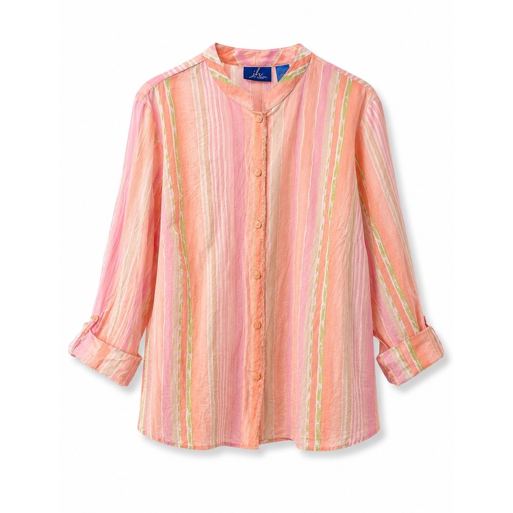 JH Collectibles Woman Striped Button Front Blouse Pink Coral Size 2X